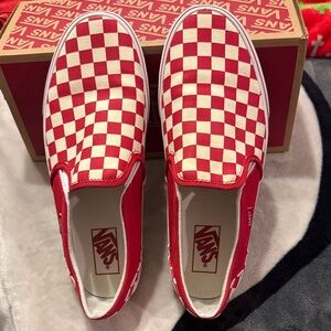 Vans Red and White Checkered Slip-Ons